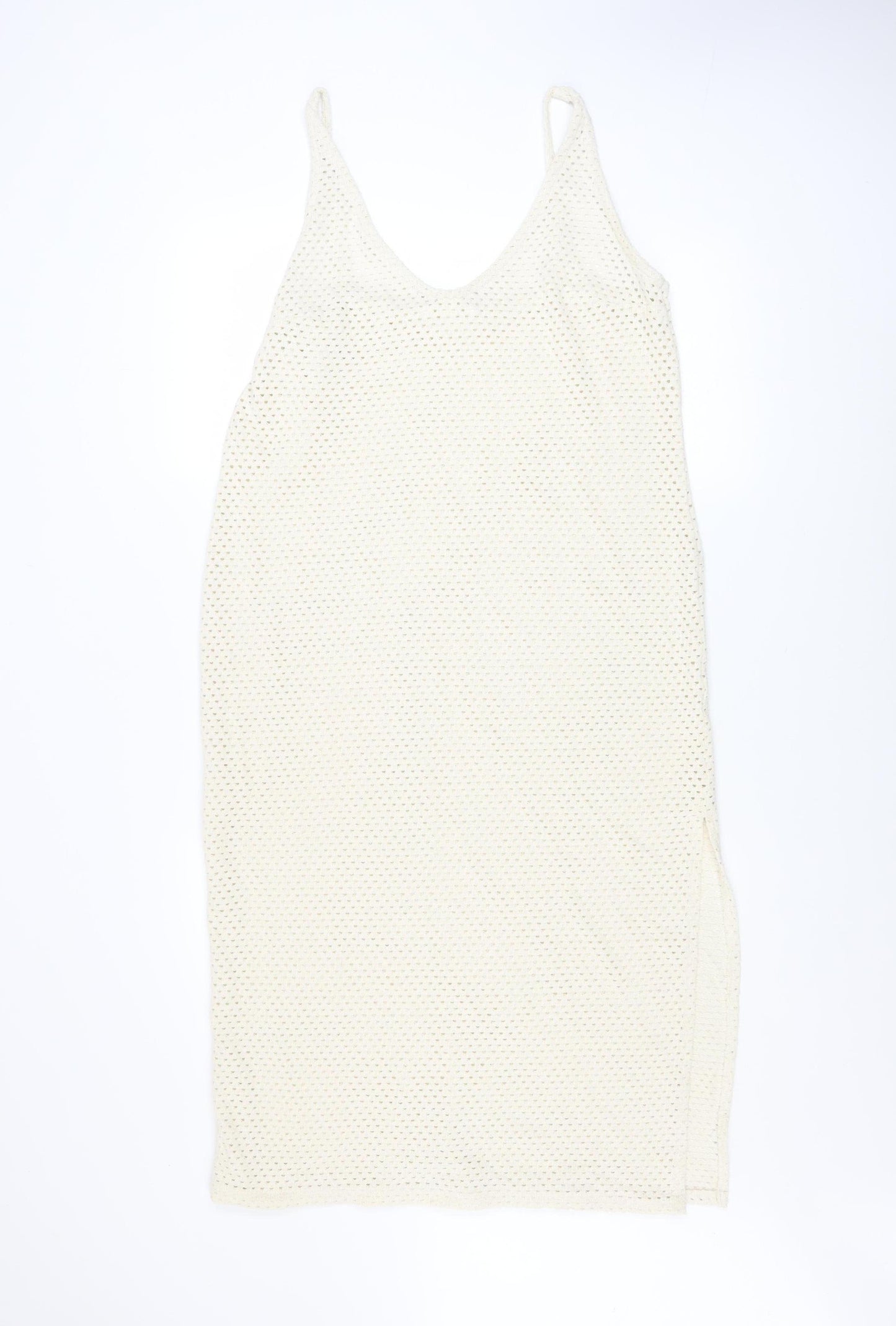 H&M Women Ivory Crochet Slip Midi Dress Size 12 Boho Summer