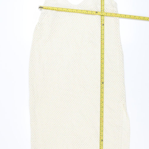 H&M Women Ivory Crochet Slip Midi Dress Size 12 Boho Summer