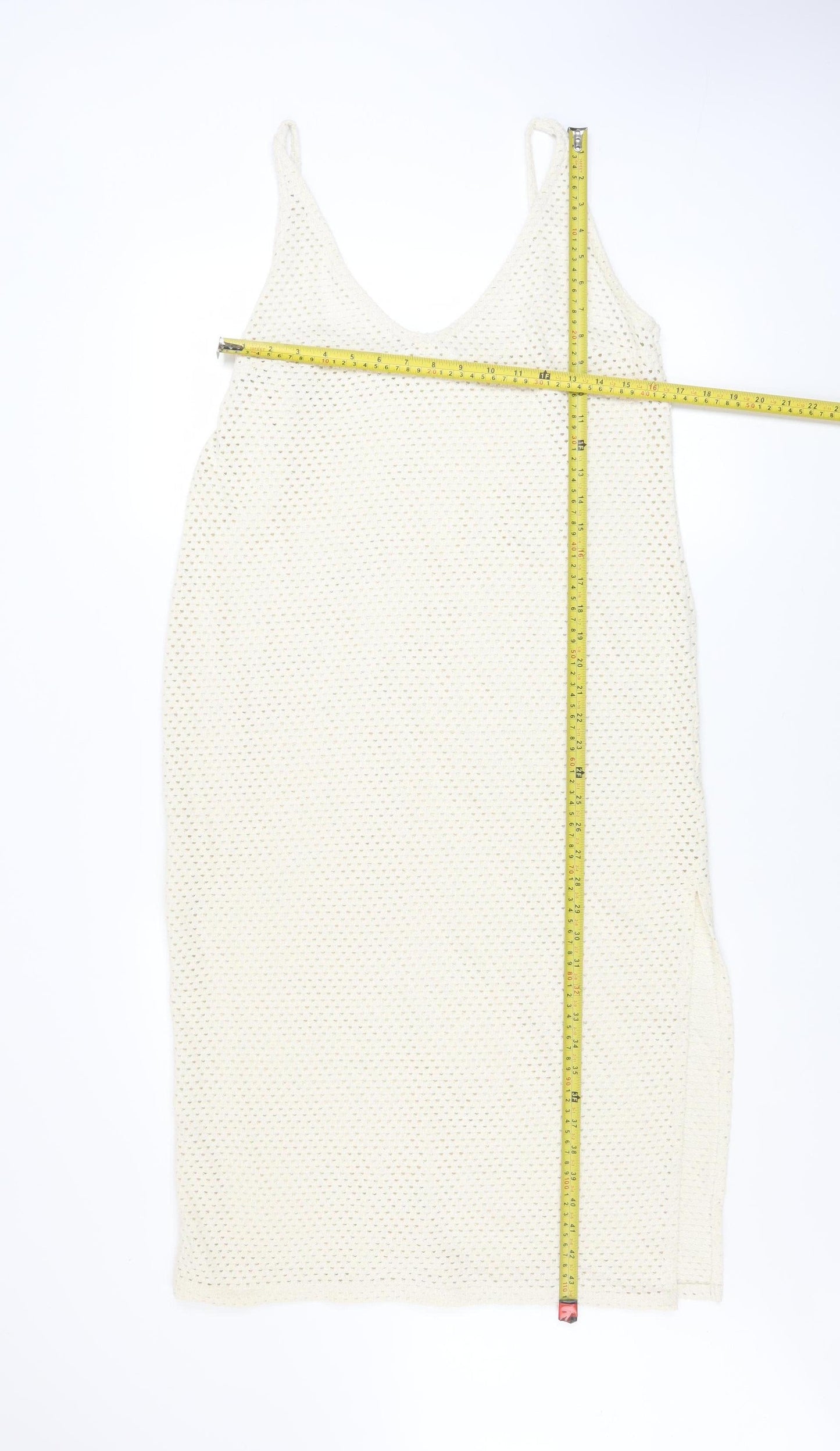 H&M Women Ivory Crochet Slip Midi Dress Size 12 Boho Summer