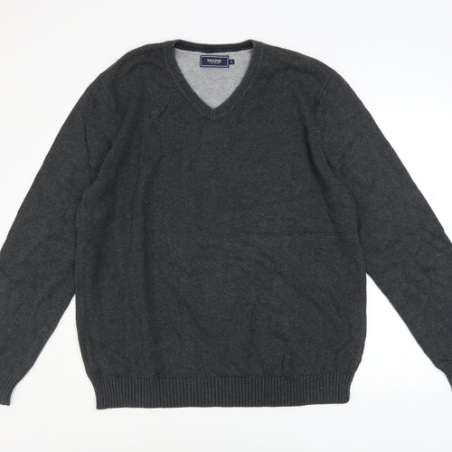Maine New England Men's Grey Cotton V-Neck Jumper XL
