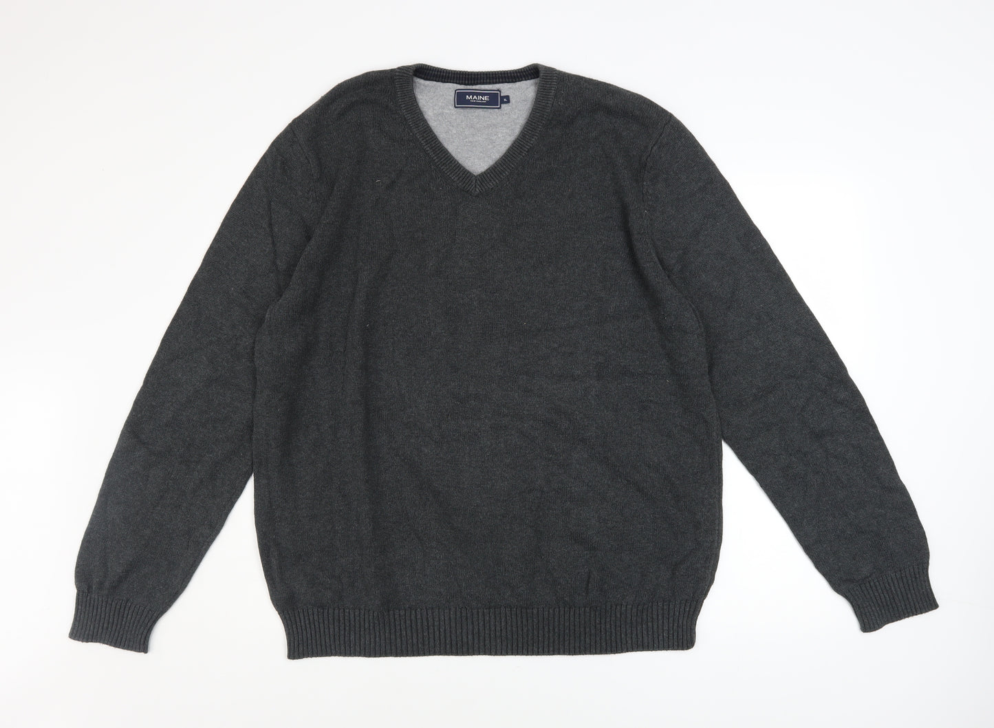 Maine New England Men's Grey Cotton V-Neck Jumper XL