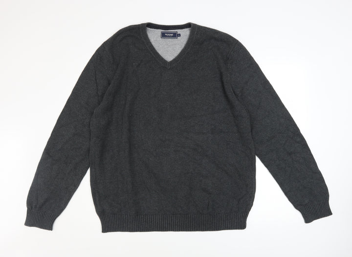 Maine New England Men's Grey Cotton V-Neck Jumper XL