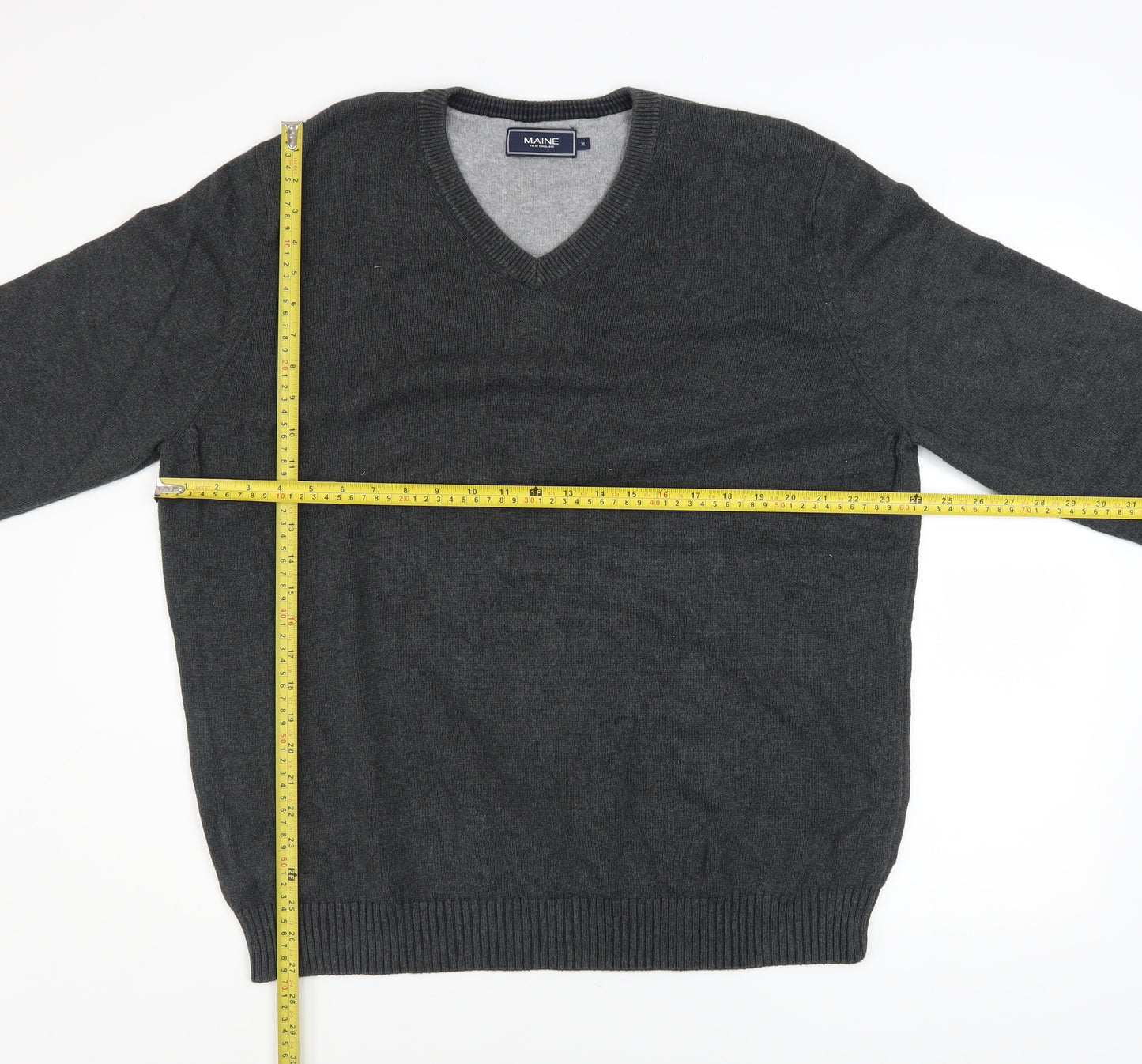 Maine New England Men's Grey Cotton V-Neck Jumper XL