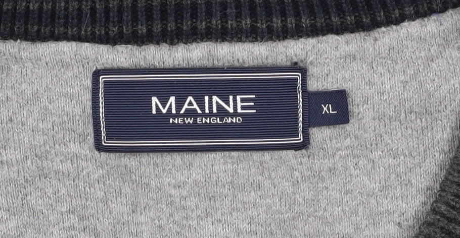Maine New England Men's Grey Cotton V-Neck Jumper XL