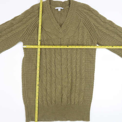 Next Women Green Jumper Dress Size 12 V-Neck Long Sleeve Knit