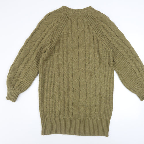 Next Women Green Jumper Dress Size 12 V-Neck Long Sleeve Knit