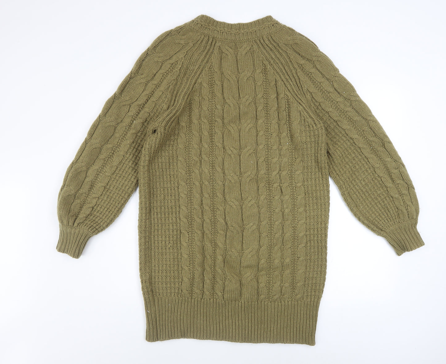Next Women Green Jumper Dress Size 12 V-Neck Long Sleeve Knit