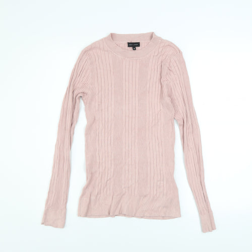 New Look Women’s Pink Ribbed Knit Jumper Size 14 Long Sleeve Pullover