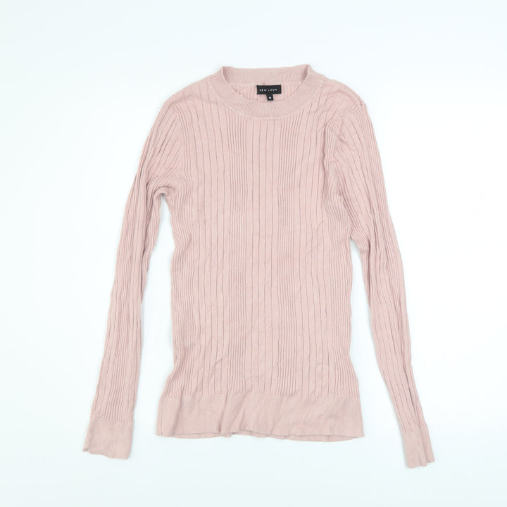 New Look Women’s Pink Ribbed Knit Jumper Size 14 Long Sleeve Pullover