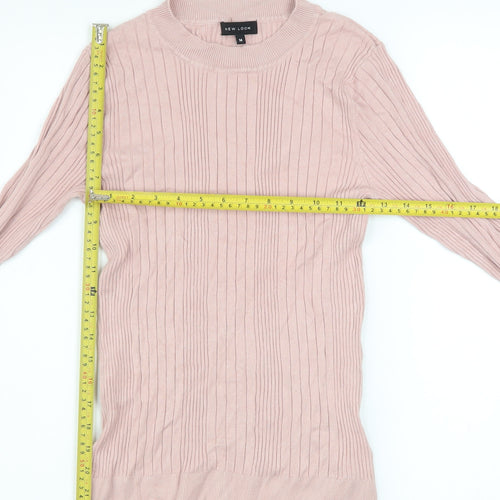 New Look Women’s Pink Ribbed Knit Jumper Size 14 Long Sleeve Pullover