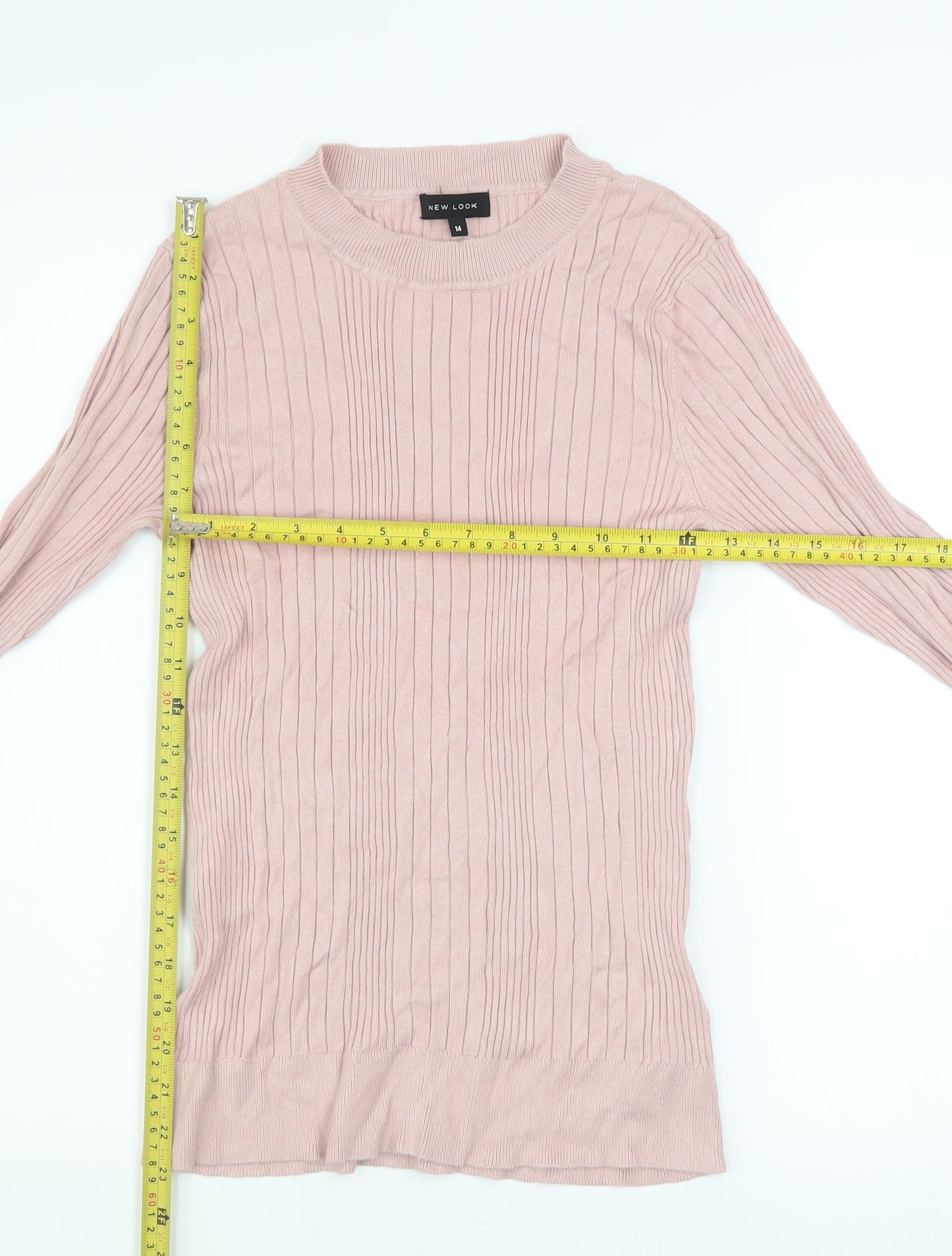 New Look Women’s Pink Ribbed Knit Jumper Size 14 Long Sleeve Pullover
