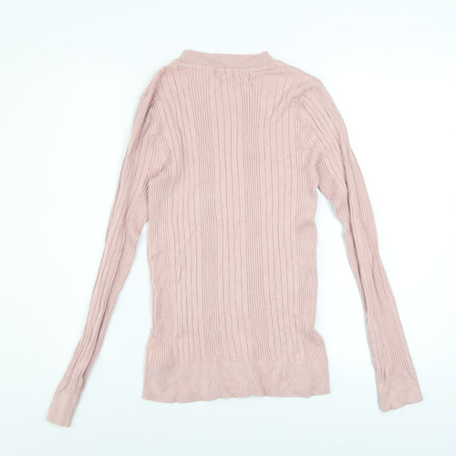 New Look Women’s Pink Ribbed Knit Jumper Size 14 Long Sleeve Pullover
