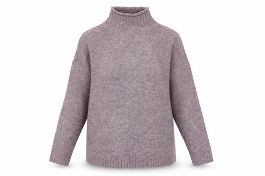 Front view of Tu Women’s Purple Mock Neck Relaxed Knit Jumper, size UK 12