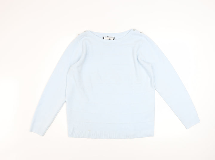 Maine New England Women’s Blue Acrylic Boat Neck Jumper Size 14