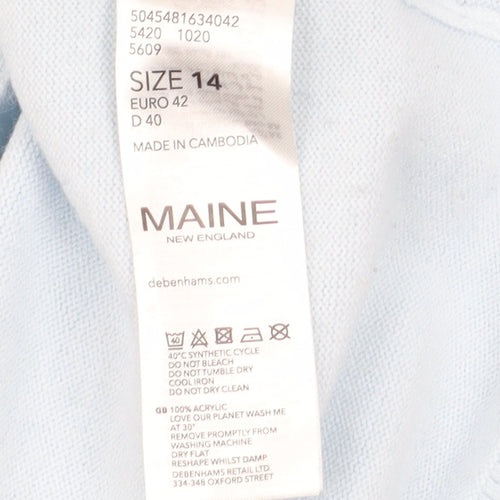 Maine New England Women’s Blue Acrylic Boat Neck Jumper Size 14