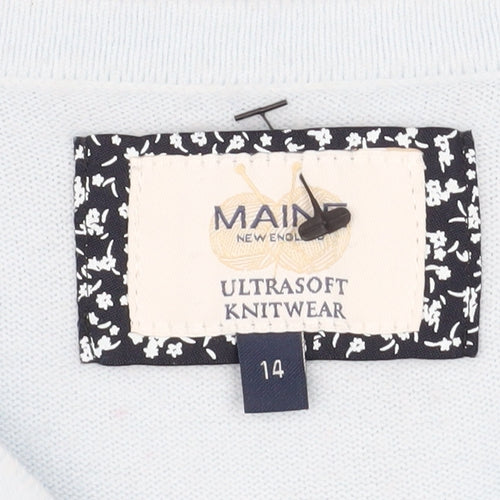 Maine New England Women’s Blue Acrylic Boat Neck Jumper Size 14