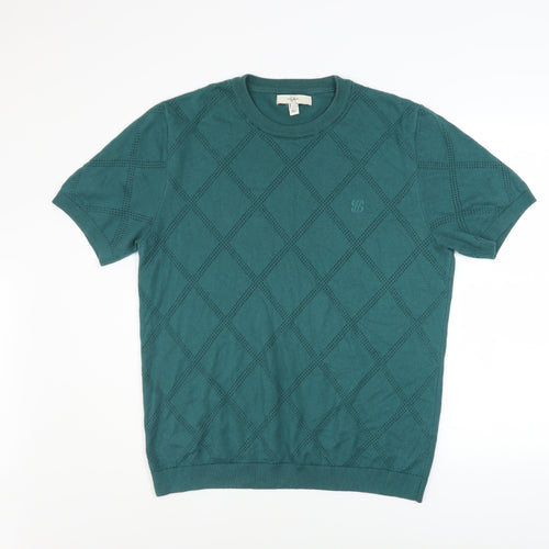 River Island Men's Green Diamond Knit Short Sleeve T-Shirt Size L
