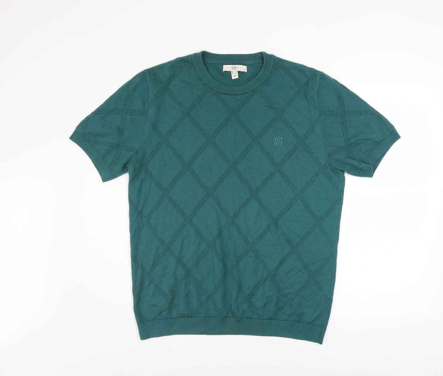 River Island Men's Green Diamond Knit Short Sleeve T-Shirt Size L