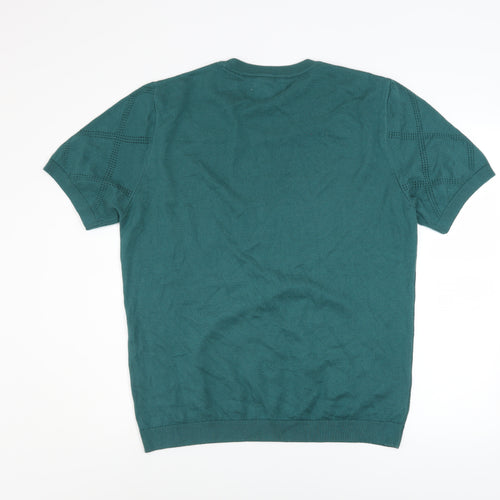 River Island Men's Green Diamond Knit Short Sleeve T-Shirt Size L