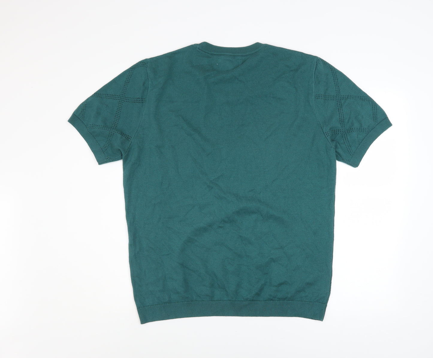 River Island Men's Green Diamond Knit Short Sleeve T-Shirt Size L