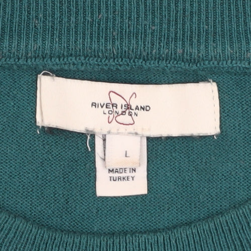 River Island Men's Green Diamond Knit Short Sleeve T-Shirt Size L