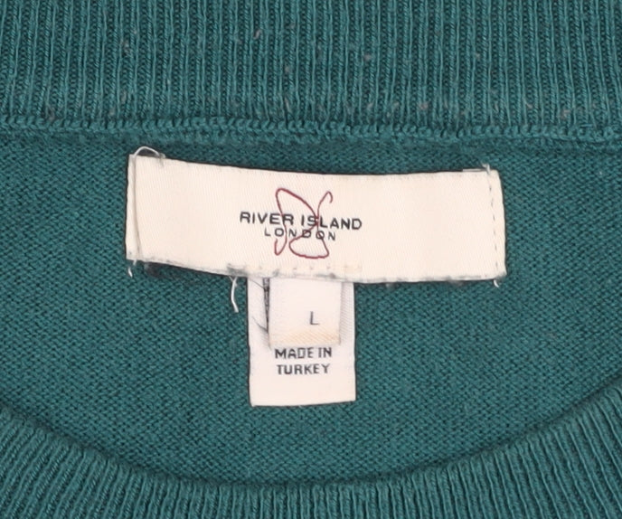River Island Men's Green Diamond Knit Short Sleeve T-Shirt Size L