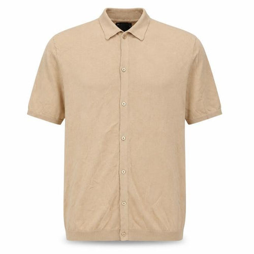 ASOS DESIGN Men’s Beige Cotton Short Sleeve Button-Up Shirt L Tall