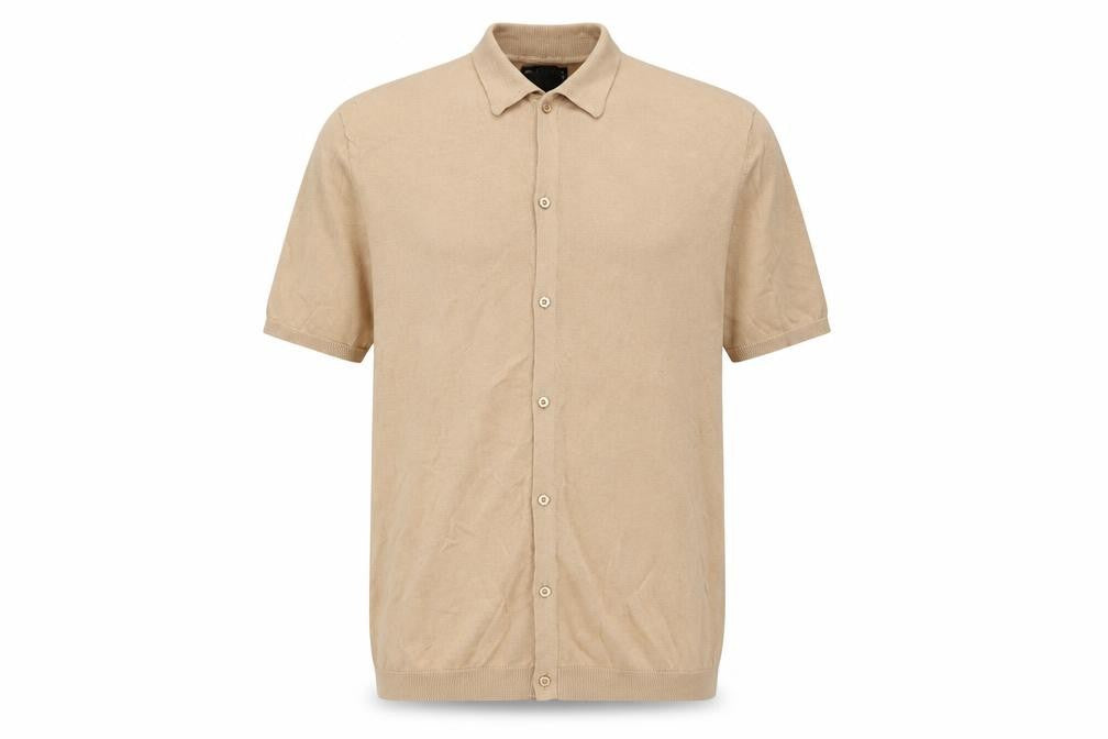 ASOS DESIGN Men’s Beige Cotton Short Sleeve Button-Up Shirt L Tall