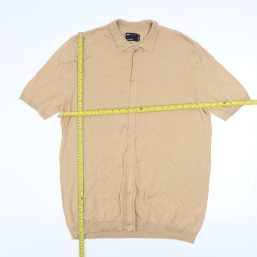 ASOS DESIGN Men’s Beige Cotton Short Sleeve Button-Up Shirt L Tall