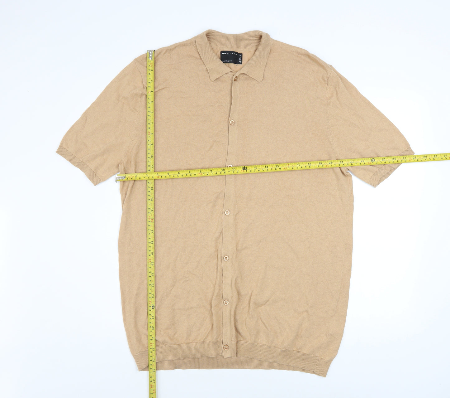 ASOS DESIGN Men’s Beige Cotton Short Sleeve Button-Up Shirt L Tall