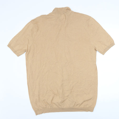 ASOS DESIGN Men’s Beige Cotton Short Sleeve Button-Up Shirt L Tall