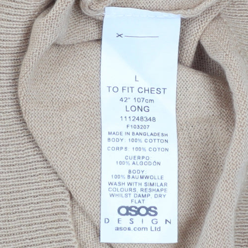 ASOS DESIGN Men’s Beige Cotton Short Sleeve Button-Up Shirt L Tall