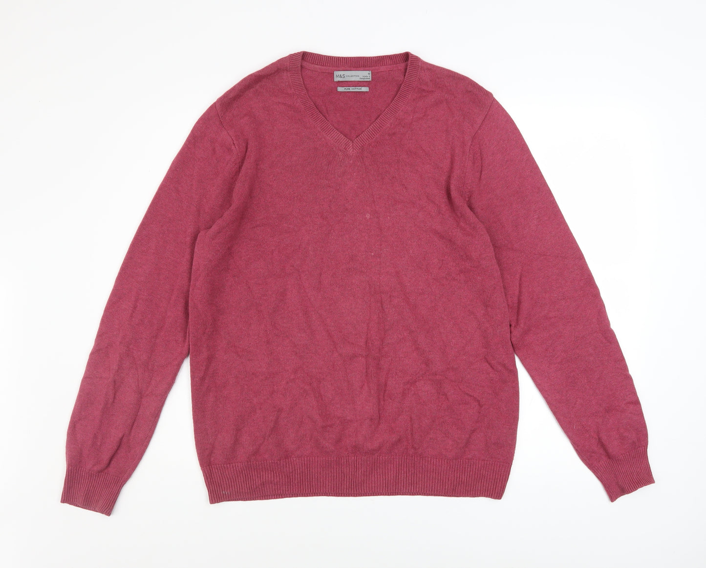 Marks and Spencer Men’s Pink Cotton V-Neck Jumper M