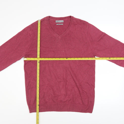 Marks and Spencer Men’s Pink Cotton V-Neck Jumper M