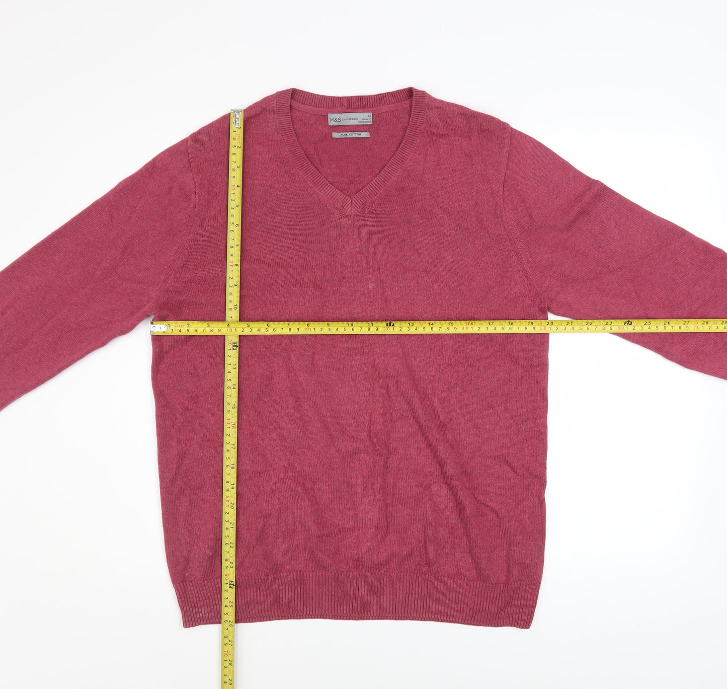 Marks and Spencer Men’s Pink Cotton V-Neck Jumper M