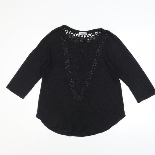 Ginger G Women Black Open Knit 3/4 Sleeve Pullover Jumper M