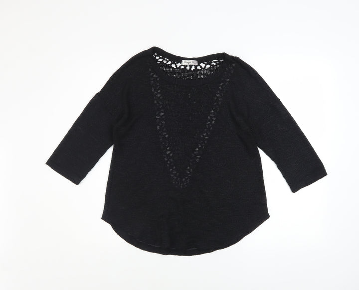 Ginger G Women Black Open Knit 3/4 Sleeve Pullover Jumper M
