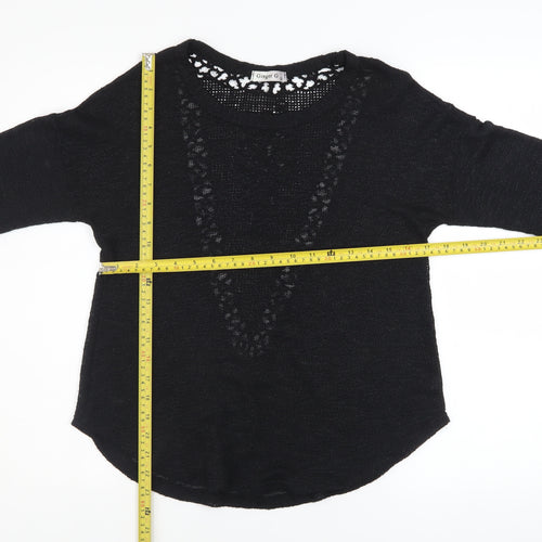 Ginger G Women Black Open Knit 3/4 Sleeve Pullover Jumper M