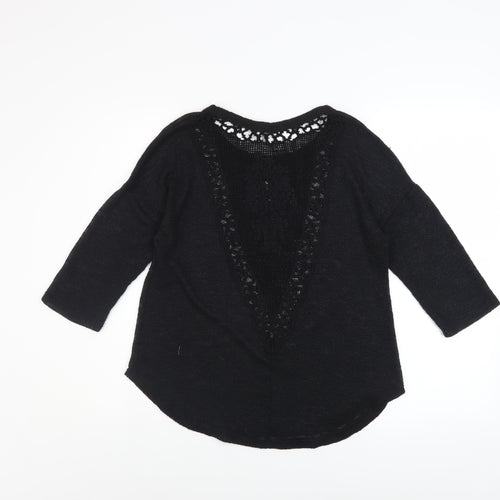 Ginger G Women Black Open Knit 3/4 Sleeve Pullover Jumper M
