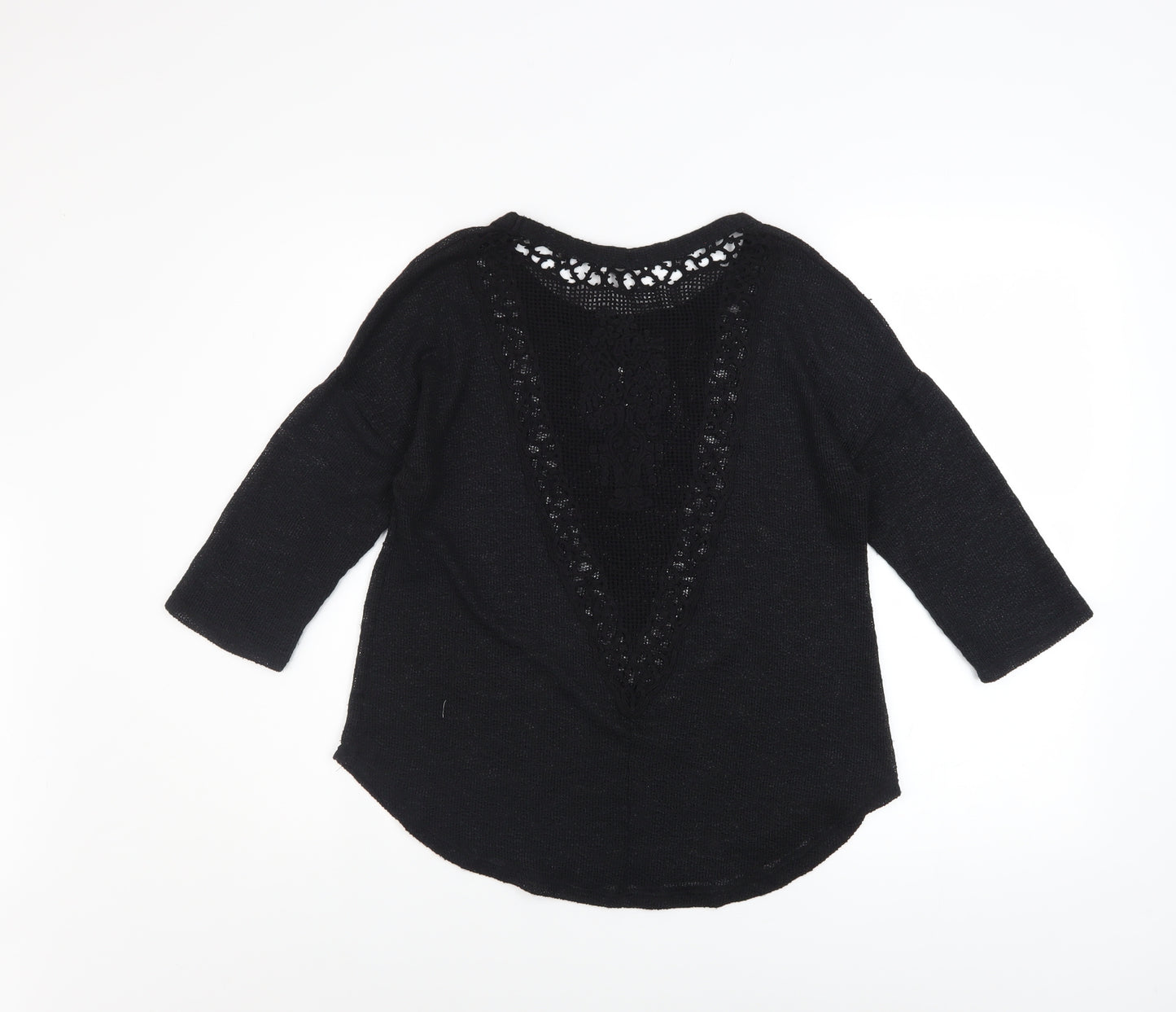 Ginger G Women Black Open Knit 3/4 Sleeve Pullover Jumper M