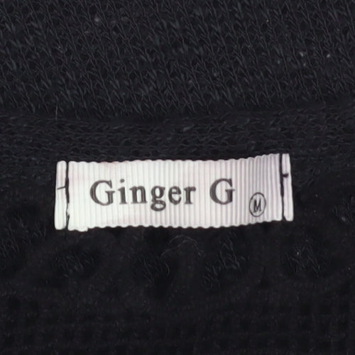 Ginger G Women Black Open Knit 3/4 Sleeve Pullover Jumper M