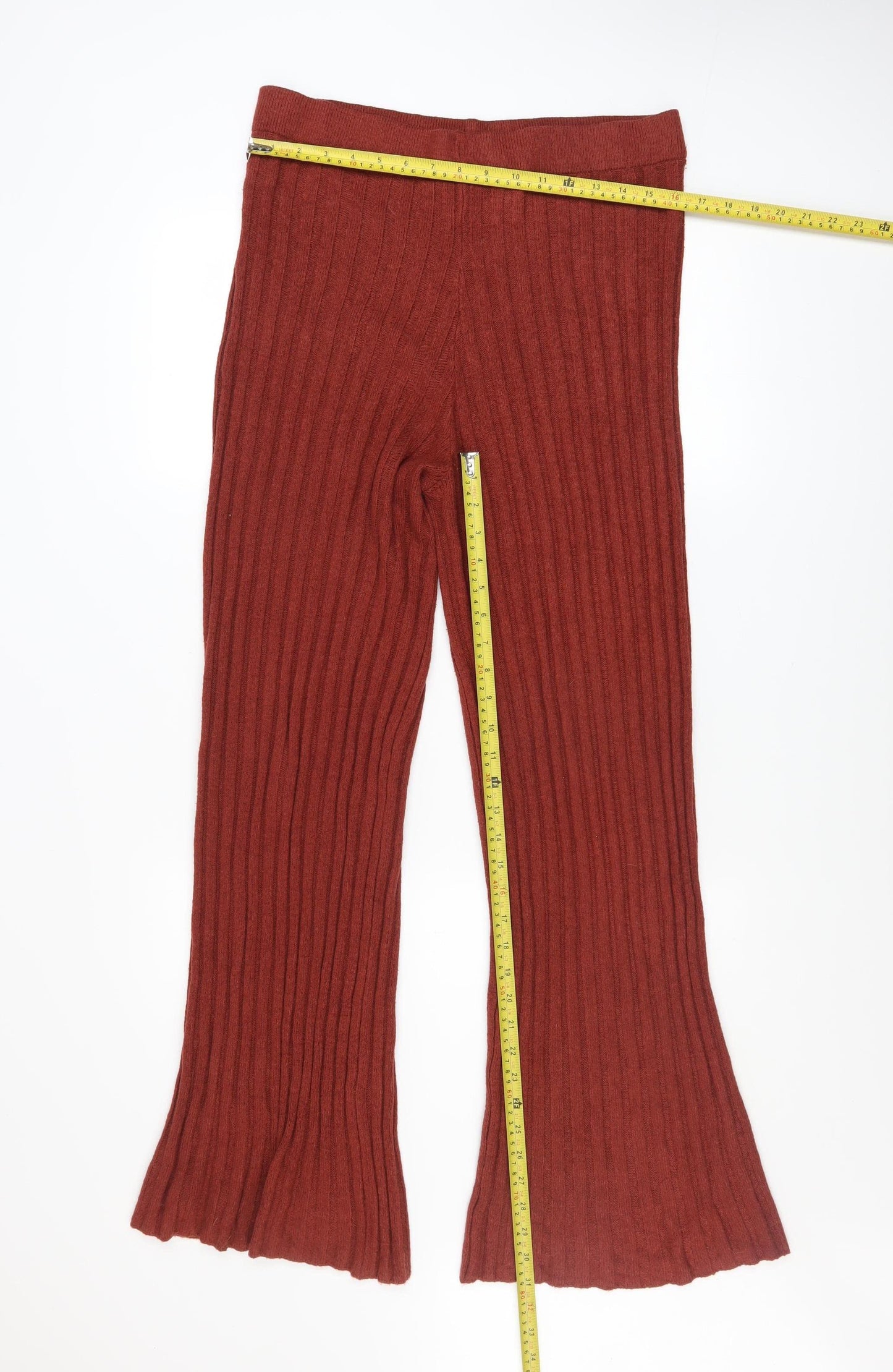 F&F Bridge Womens Brown Knit Flared Trousers Size 12