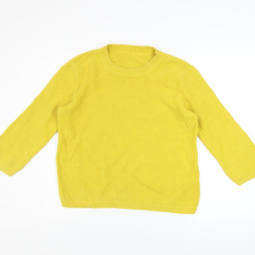 Hobbs Women Yellow Cotton Crew Neck Pullover Jumper Size M