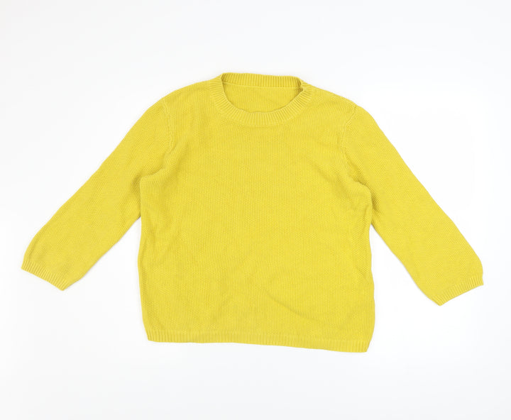 Hobbs Women Yellow Cotton Crew Neck Pullover Jumper Size M