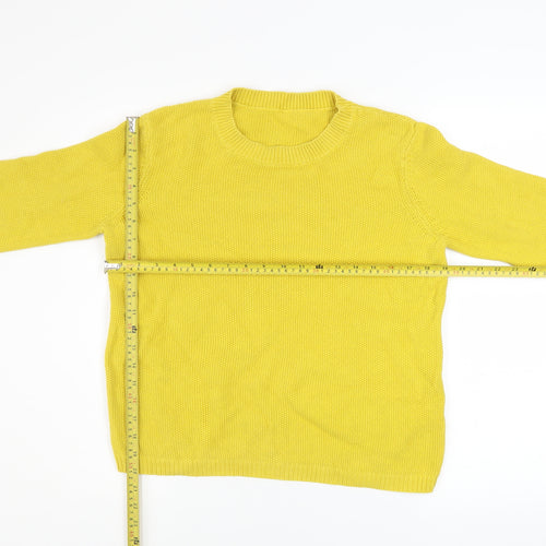 Hobbs Women Yellow Cotton Crew Neck Pullover Jumper Size M