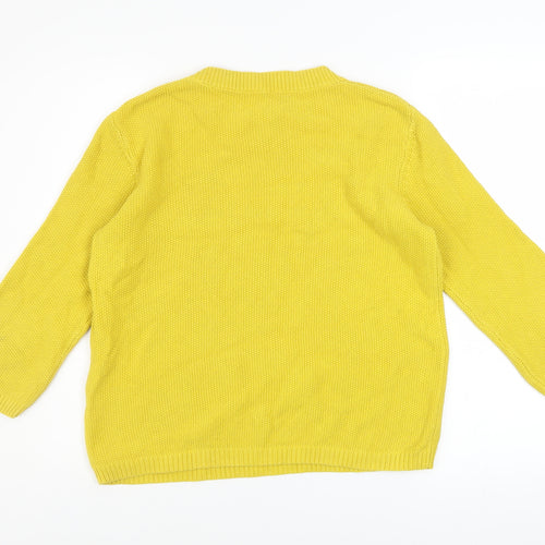 Hobbs Women Yellow Cotton Crew Neck Pullover Jumper Size M