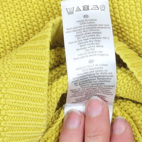 Hobbs Women Yellow Cotton Crew Neck Pullover Jumper Size M
