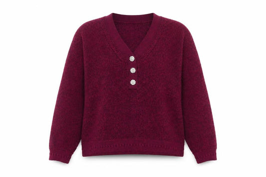 Front view of Next Women Red V-Neck Henley Knit Jumper, size L
