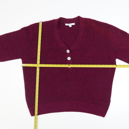 Next Women Red V-Neck Henley Knit Jumper Size L