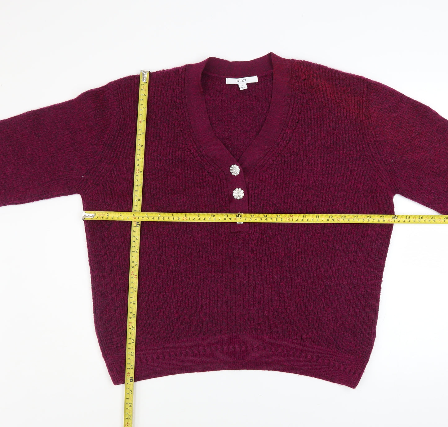Next Women Red V-Neck Henley Knit Jumper Size L